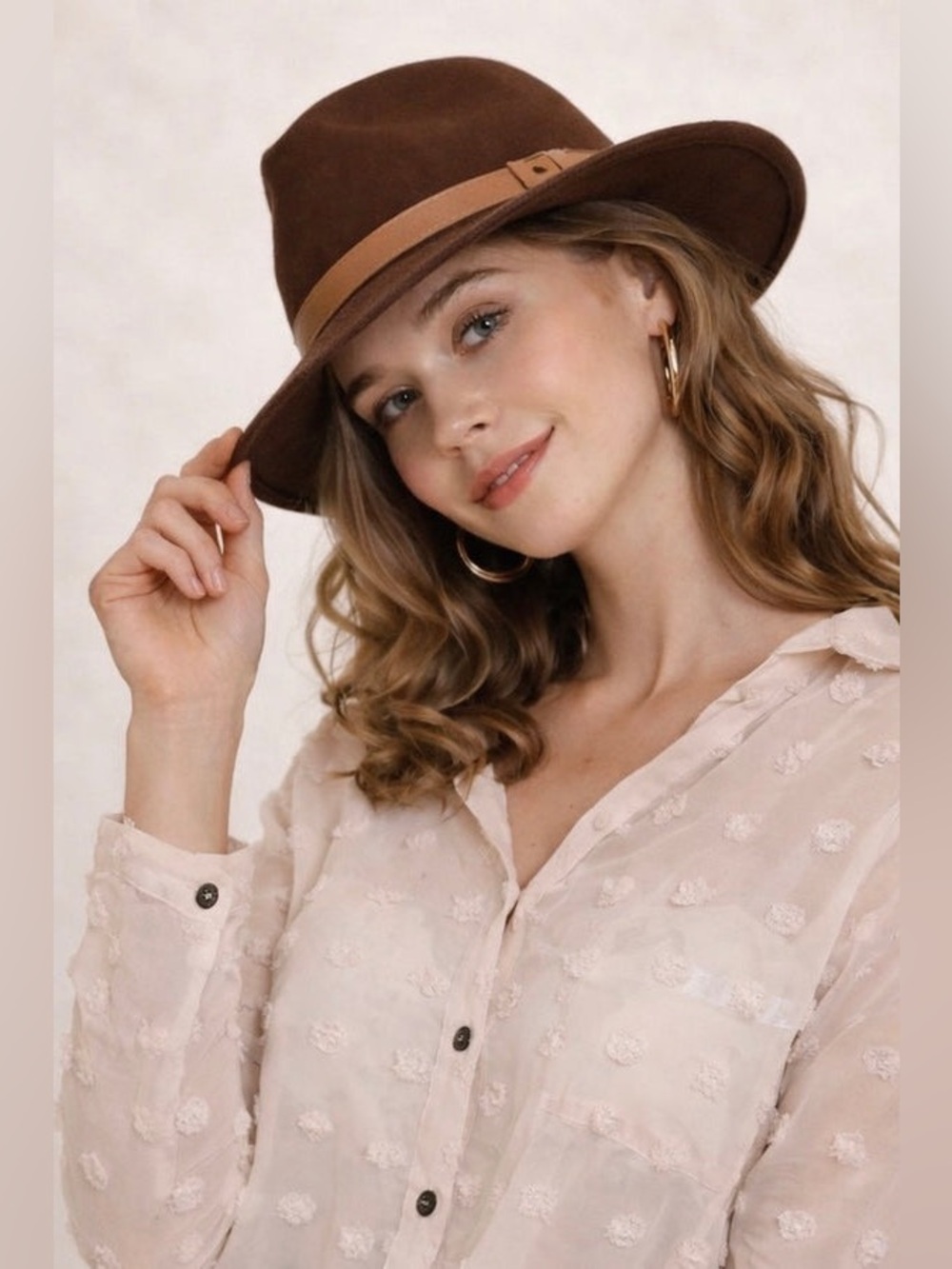 AURA Vintage Classic Fedora Tie Trim Series Coffee Brown